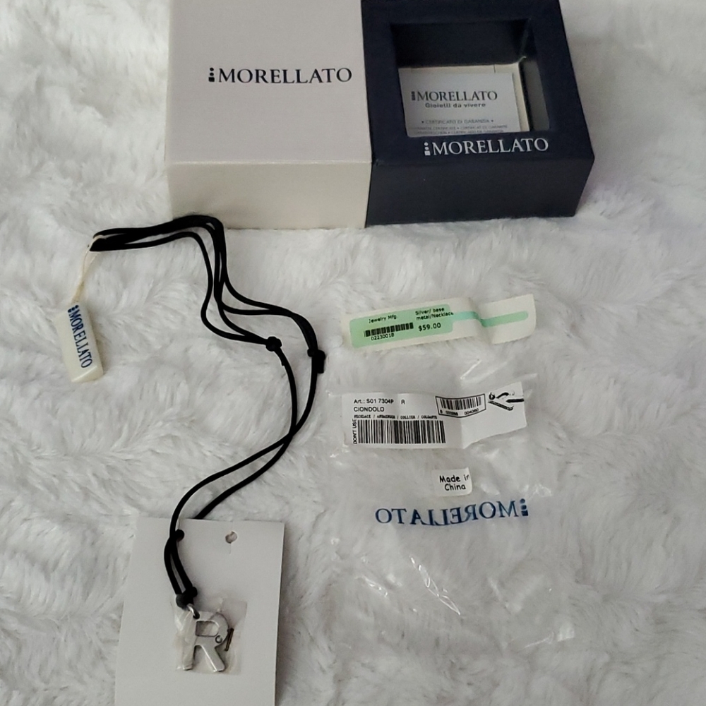 Morellato black rope necklace with "R" pendant